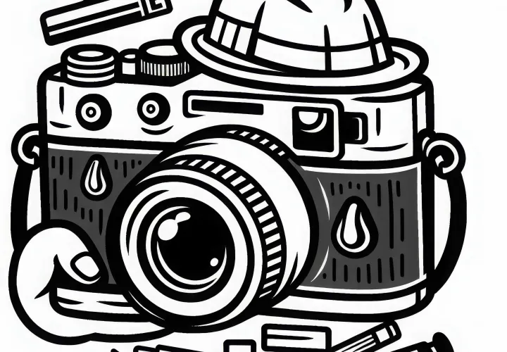 Kamera eines Detektivs zur Beweissicherung – Malvorlage einfach kostenlos