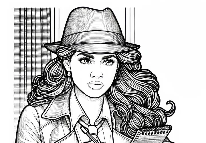 Detektivin macht Notizen - Ausmalbild detailreich kostenlos