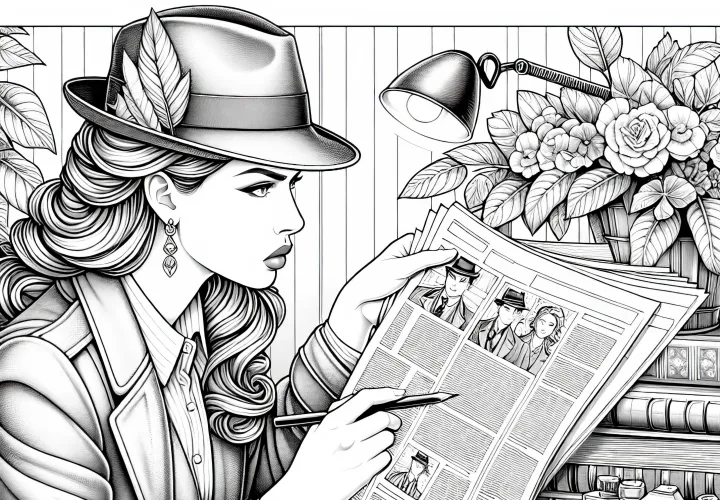 Detektivin mit Zeitung – Malvorlage Detailreich Kostenlos