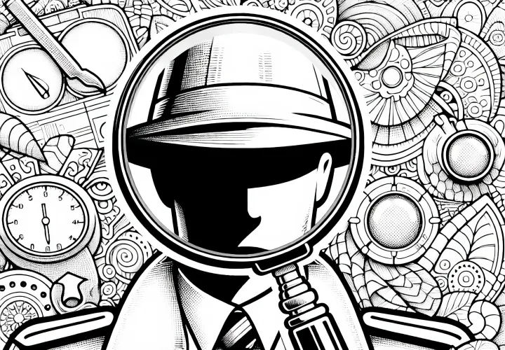 Lupe für einen Detektiv – detailreiche Malvorlage kostenlos