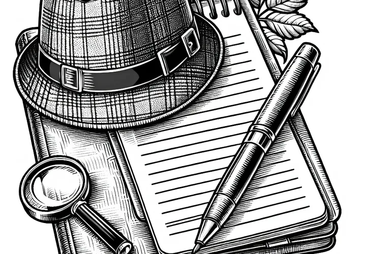 Notizblock und Stift eines Detektivs - Malvorlage Detailreich Kostenlos