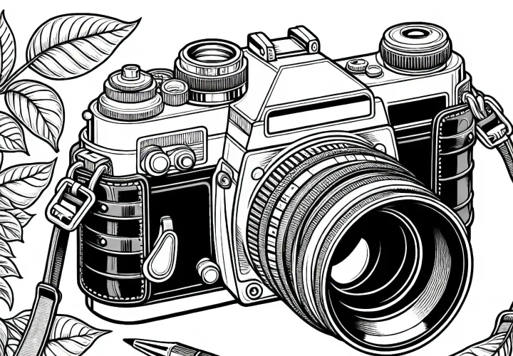 Kamera eines Detektivs zur Beweissicherung - Malvorlage detailreich gratis