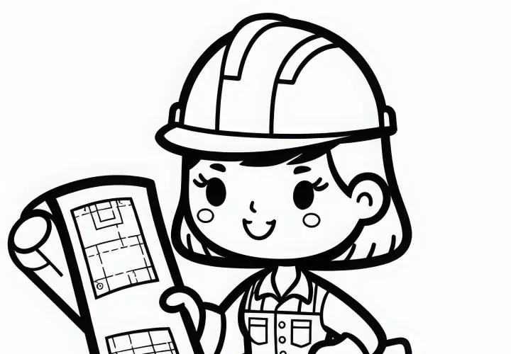 Ausmalbild: Bauarbeiterin – Einfach und Kostenlos