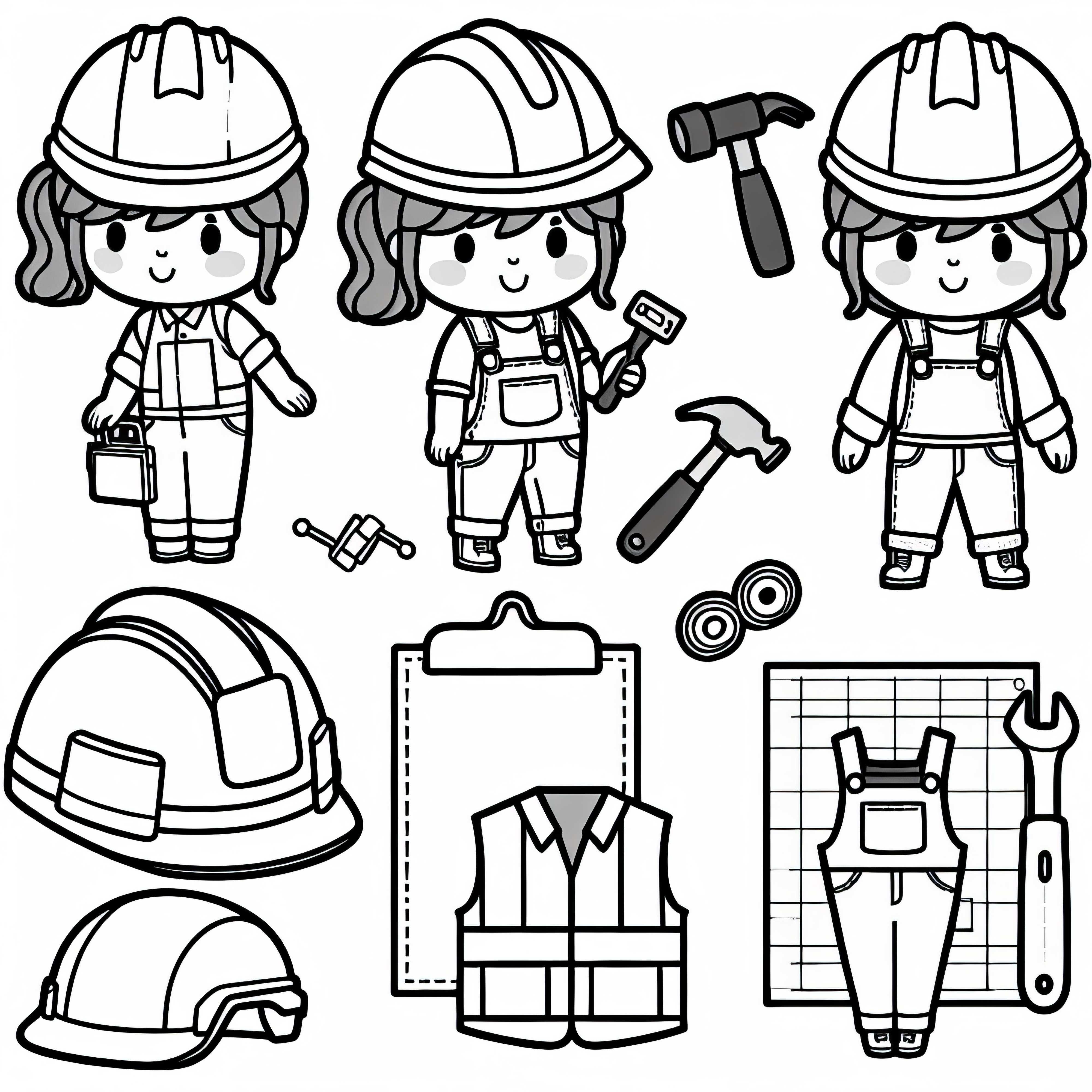 Construction Worker Coloring Page Simple Free