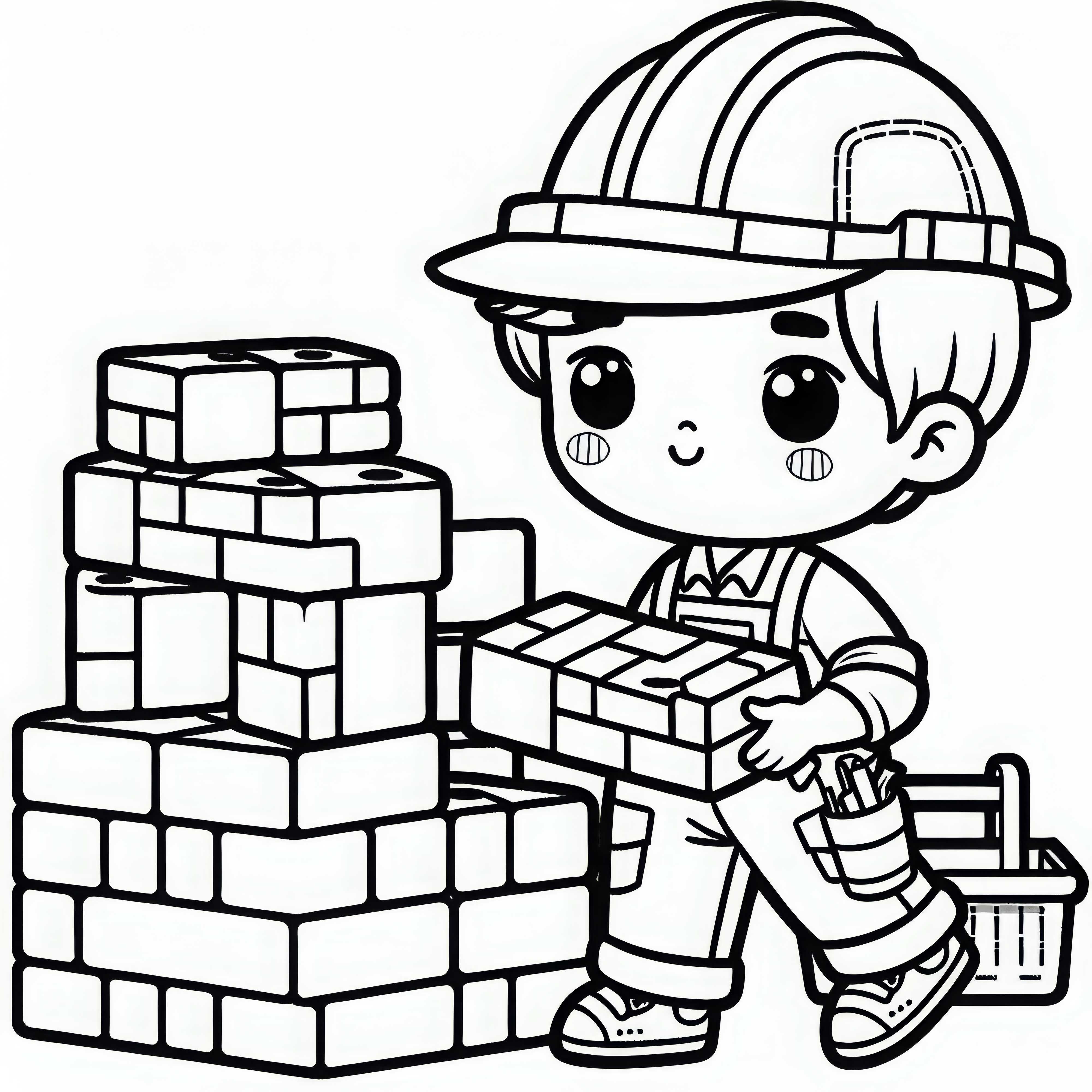 Construction worker carries bricks on the construction site – coloring page simple free