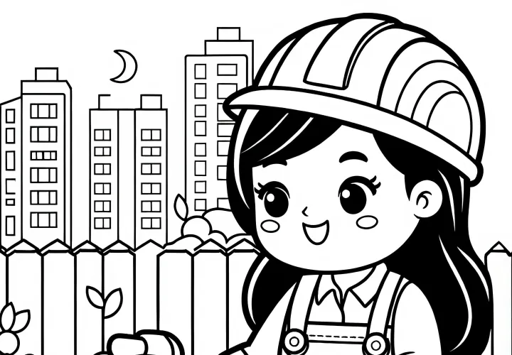 Bauarbeiterin mit Presslufthammer – Malvorlage Einfach Gratis