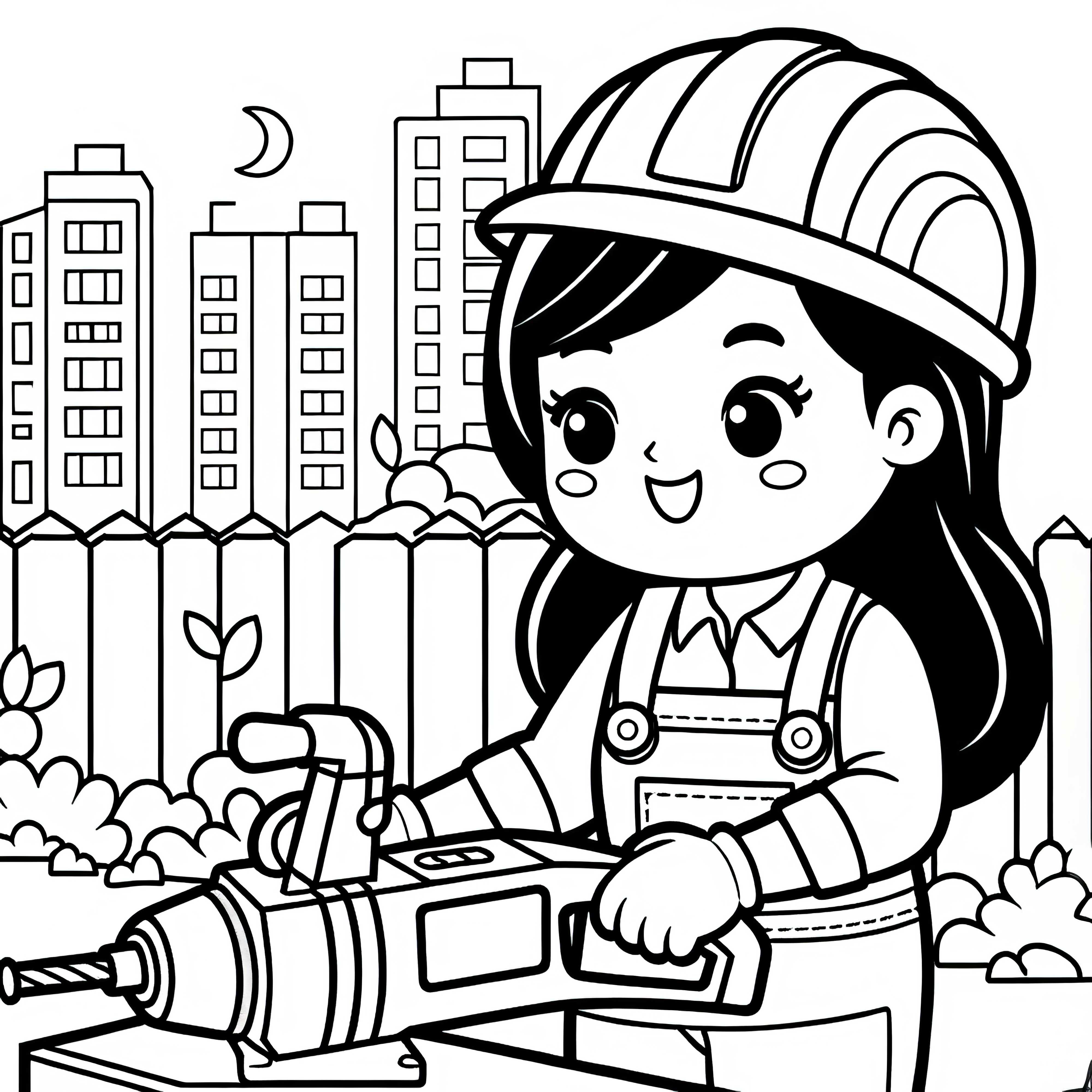 Construction Worker with Jackhammer - Coloring Page Simple Free