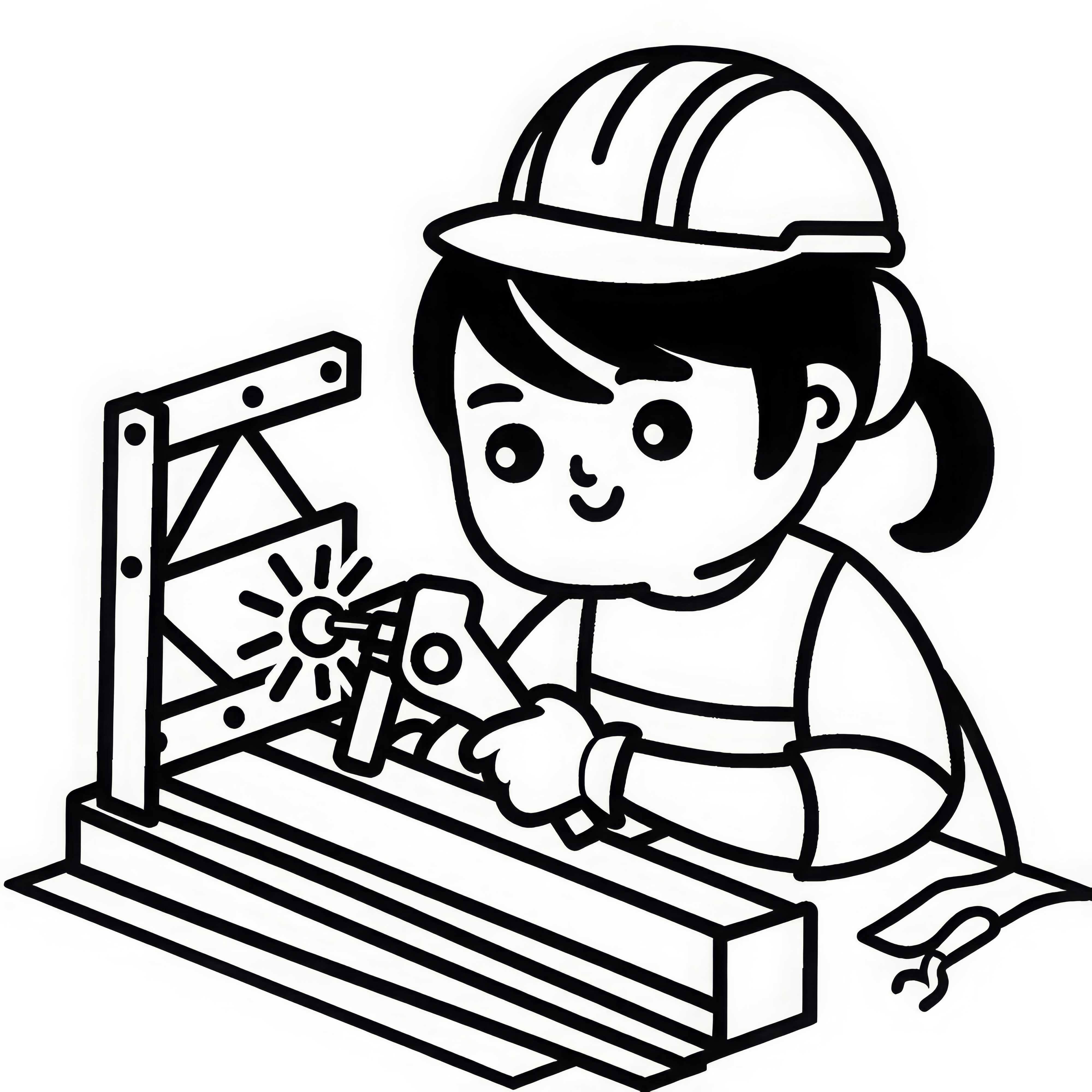 Construction worker welding metal beams together: Simple free coloring page