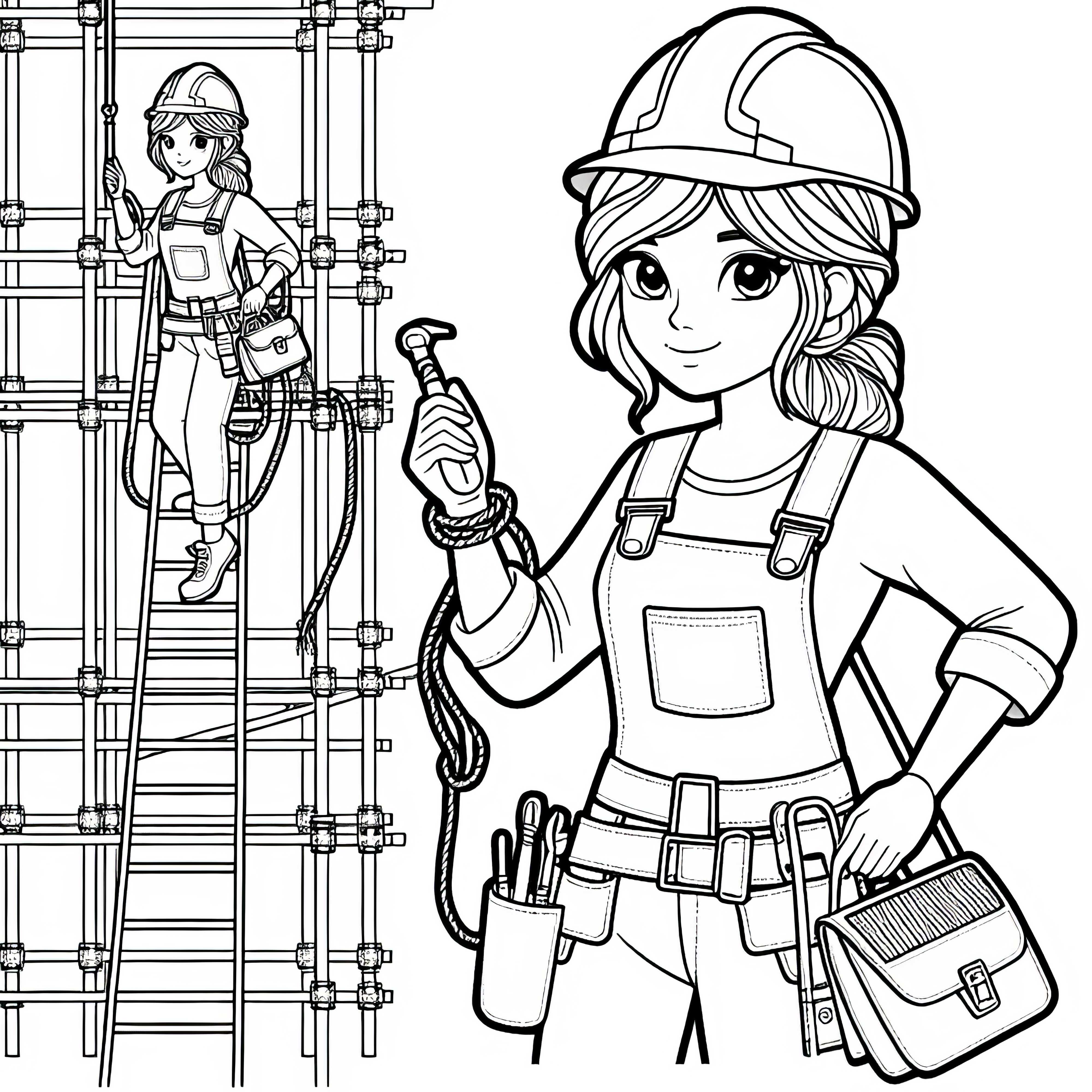 Construction Worker on Scaffold – Coloring Page Free