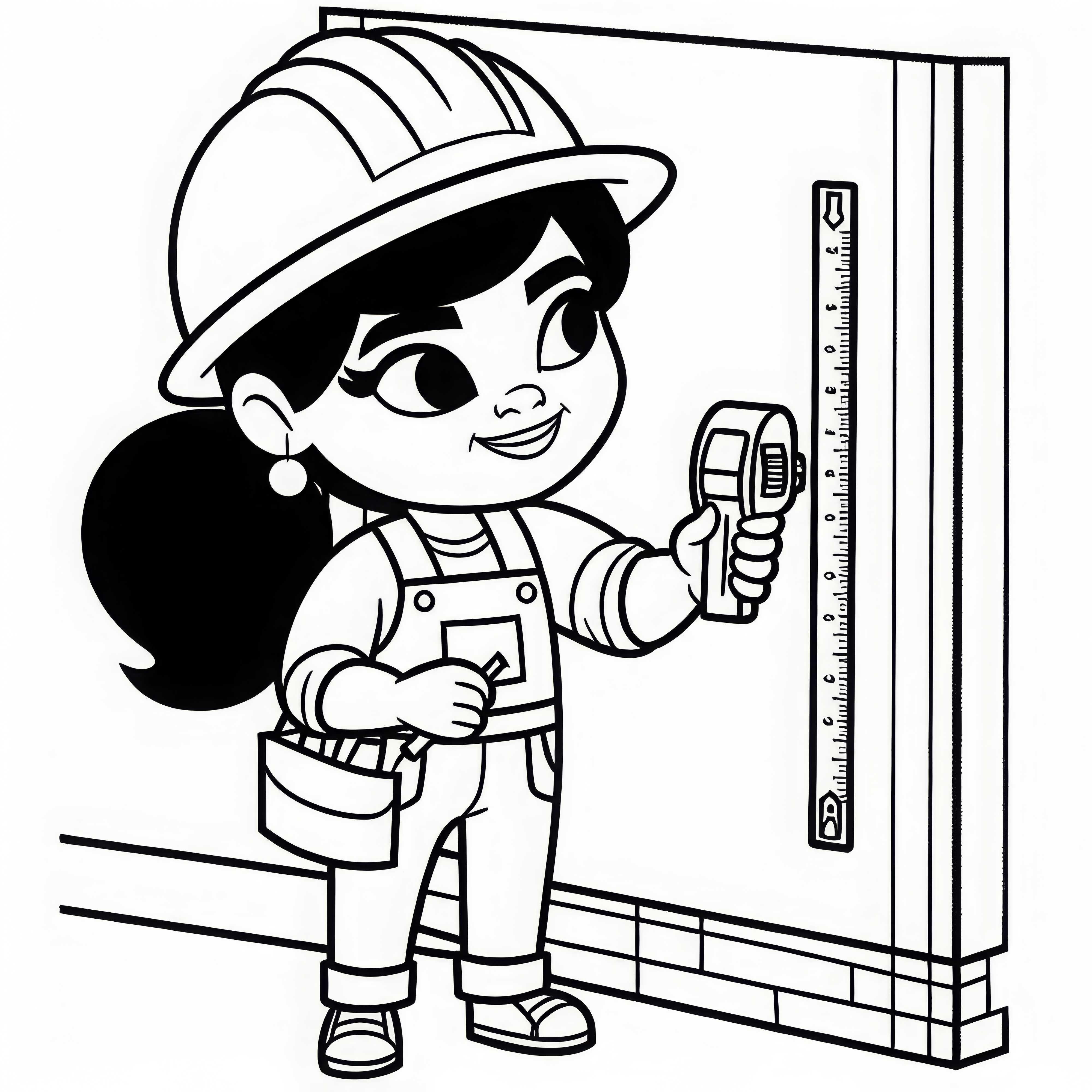 Construction worker measures a wall with a tape measure - free coloring template