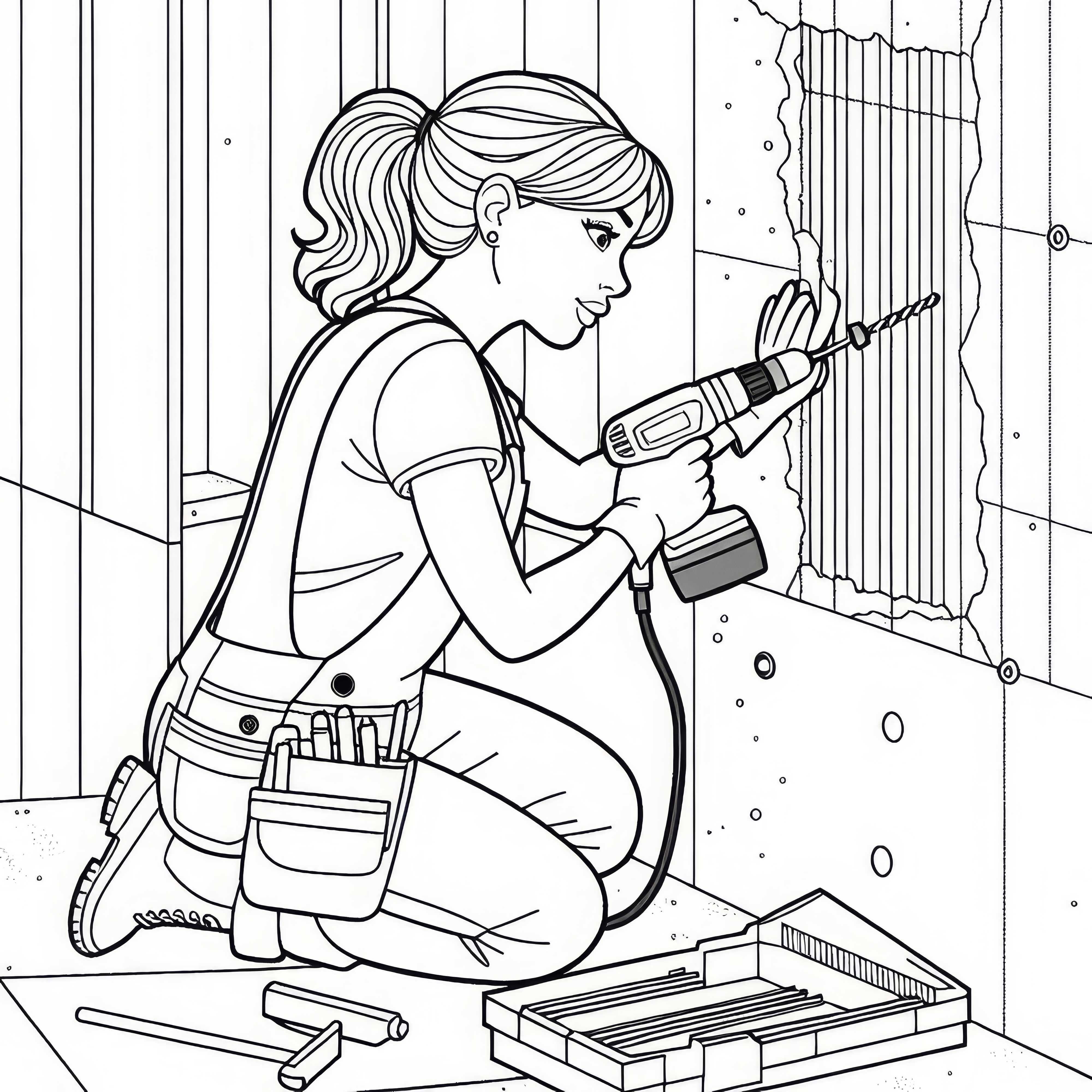Construction worker drills holes in concrete wall – Free coloring page