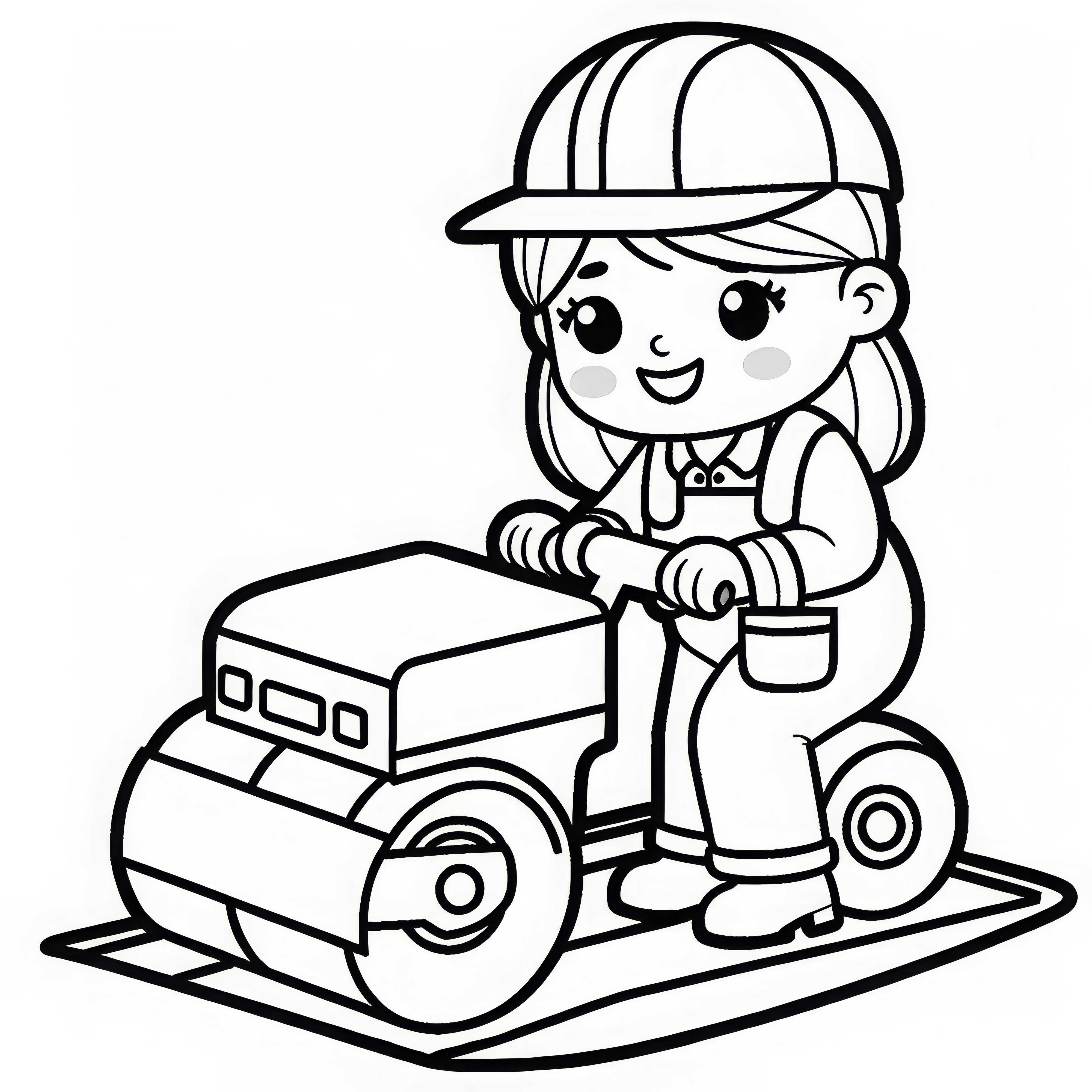 Construction worker performs road work with a roller – Coloring page free and simple