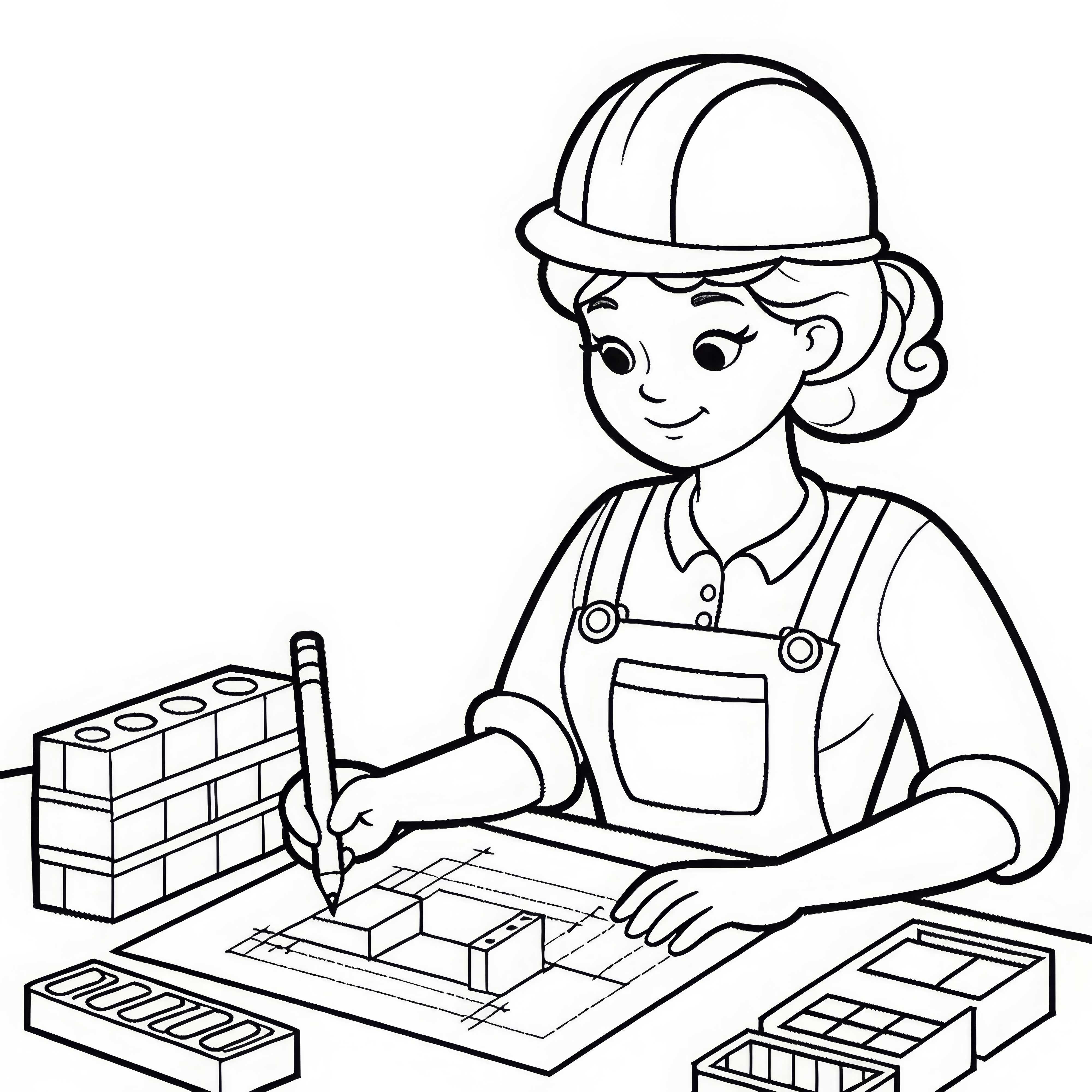 Construction worker creates construction drawing at the table - Free coloring page