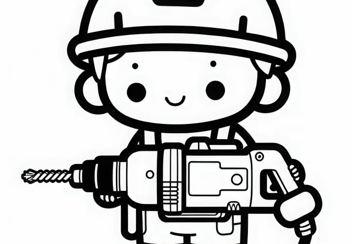 Ausmalbild eines Presslufthammers für Bauarbeiter – kostenlos herunterladen und online ausmalen