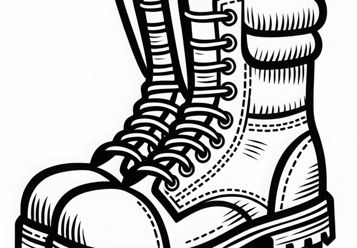 Steel-toed boots of a construction worker - Coloring page simple free Steel toe shoes of a construction worker – Coloring page simple free