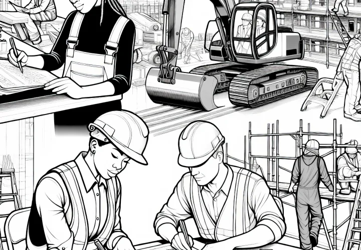 Detailreiche Bauarbeiter Malvorlage Kostenlose