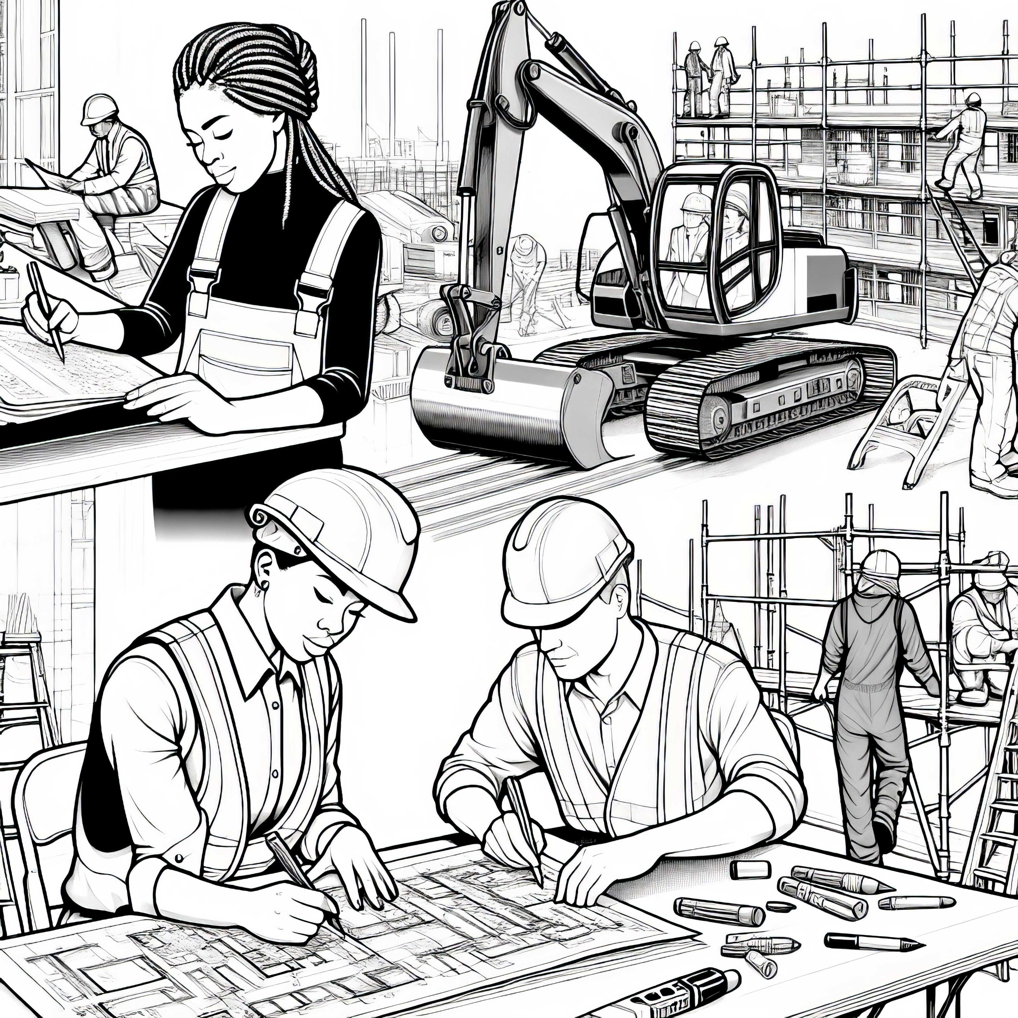 Detailed construction worker coloring page free