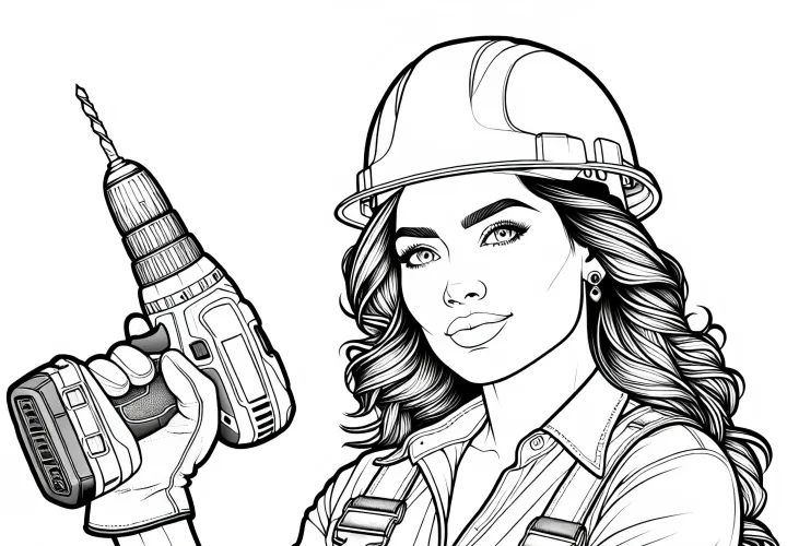 Bauarbeiterin Ausmalbild – Kostenlose Detailreiche Vorlage