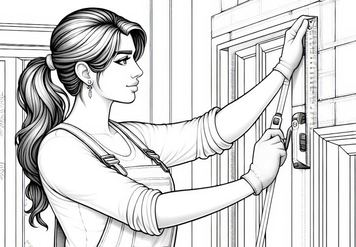 Construction worker measures wall with measuring tape – Free and detailed coloring page Construction worker measures wall with tape measure – Free and detailed coloring page