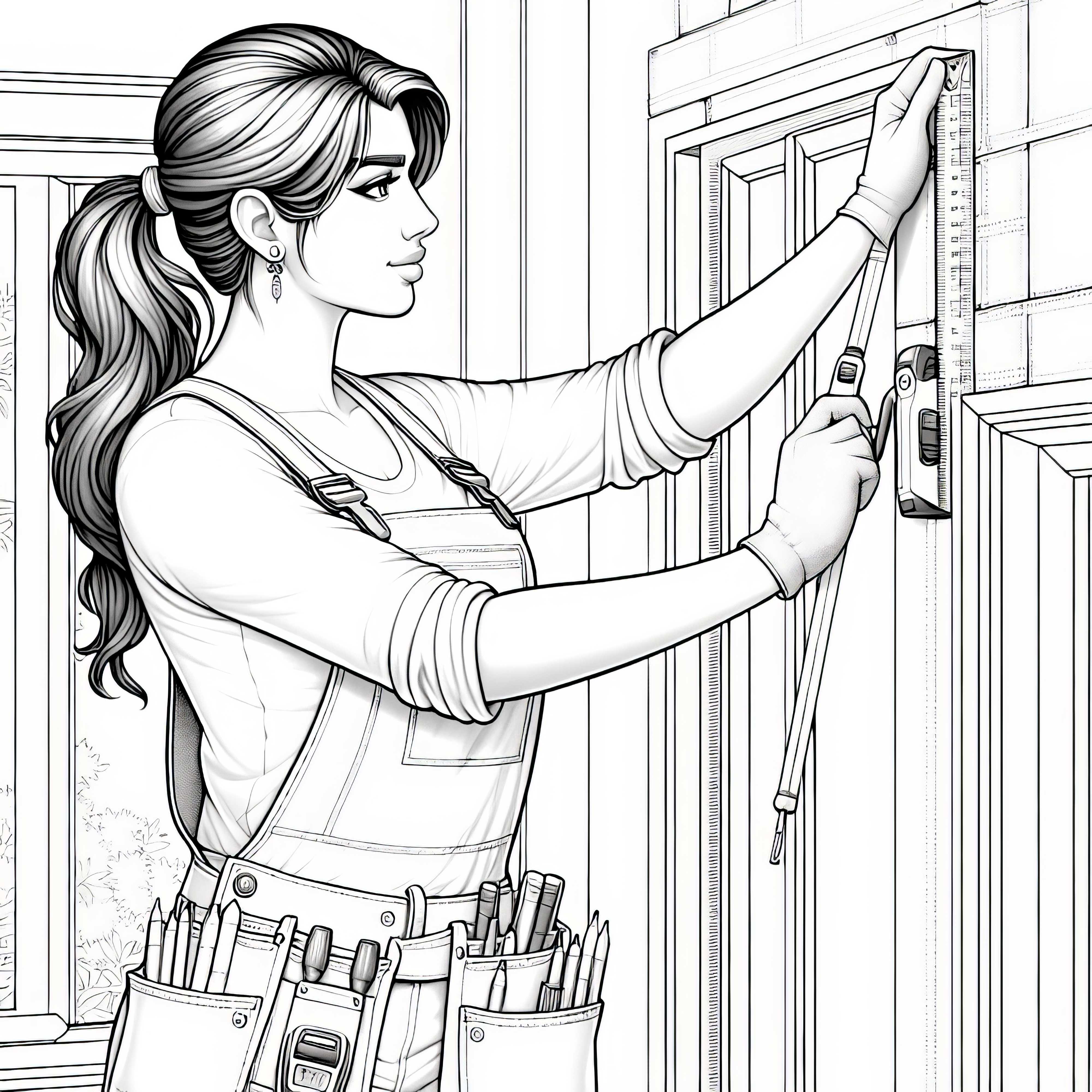 Construction worker measures wall with measuring tape – Free and detailed coloring page