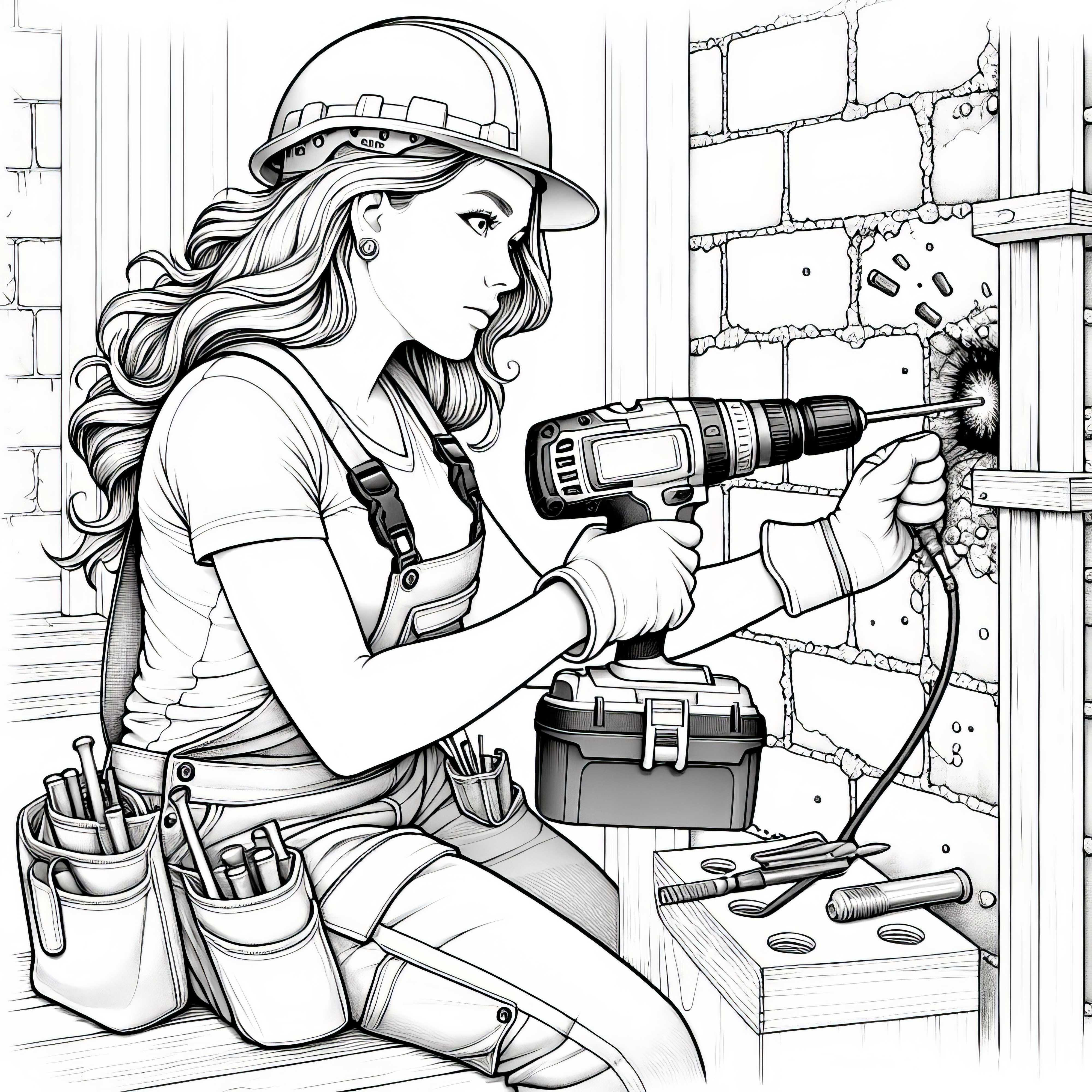 Construction worker drills holes in concrete wall – High-quality coloring page