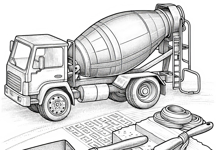 Cement mixer coloring page detailed free Cement Mixer Coloring Page Detailed Free