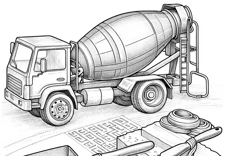 Zementmischer Ausmalbild Detailreich Kostenlos