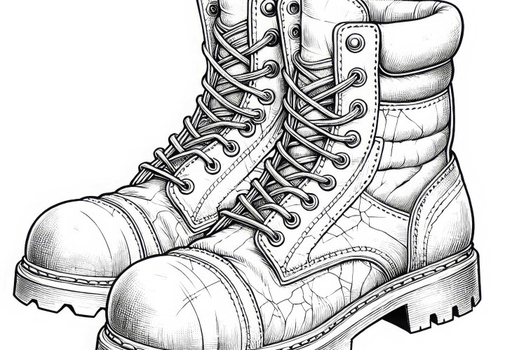 Steel-toed shoes of a construction worker - Coloring template in detail and free Steel-toed shoes of a construction worker - coloring template in intricate detail and free