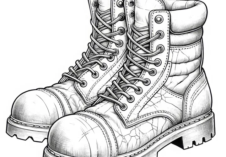 Stahlkappenschuhe eines Bauarbeiters - Malvorlage in Detailreich und Gratis