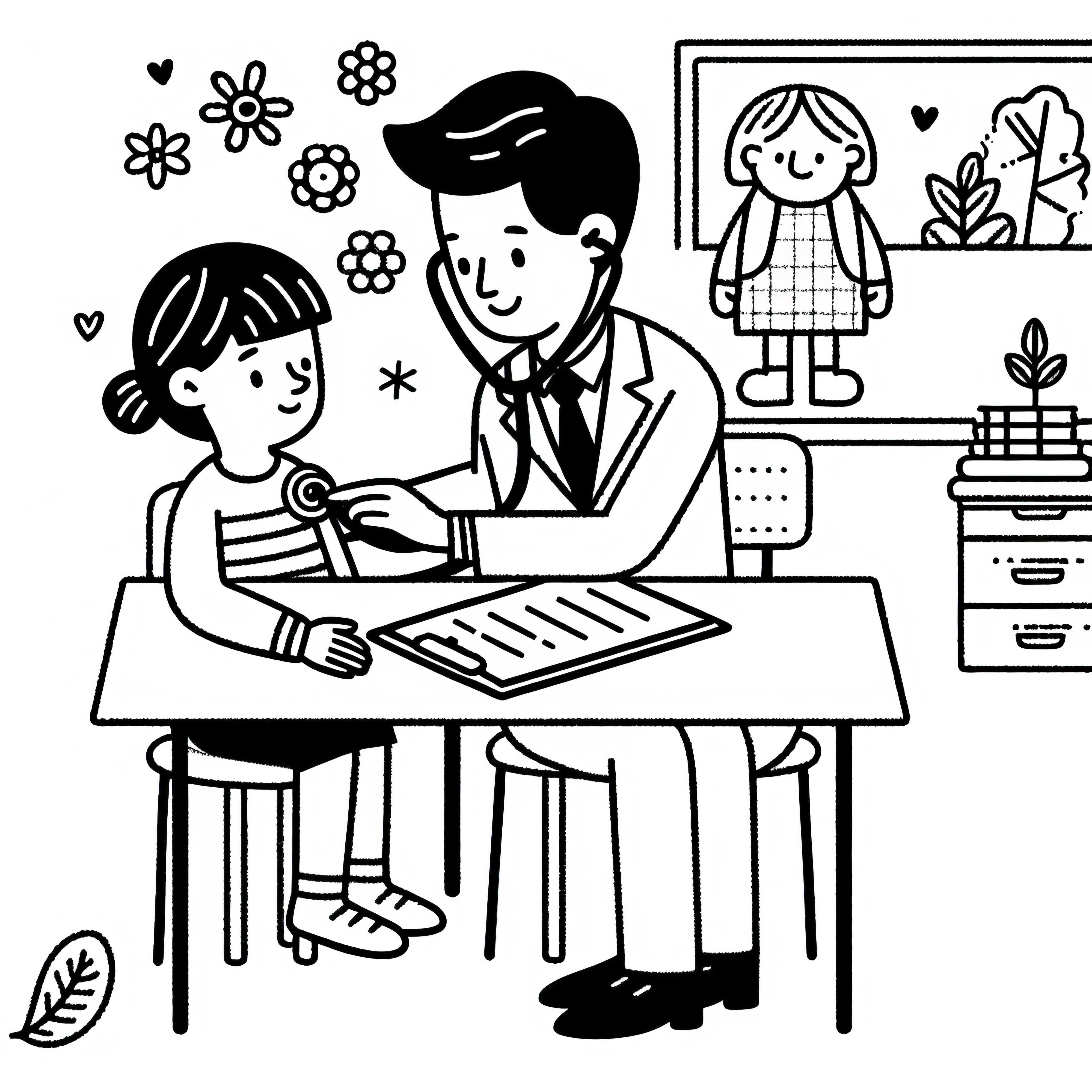 Doctor with stethoscope examining a patient - Coloring page simple free