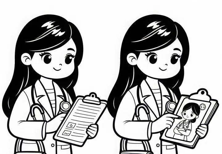 Ärztin mit Krankenakte – Malvorlage einfach und gratis