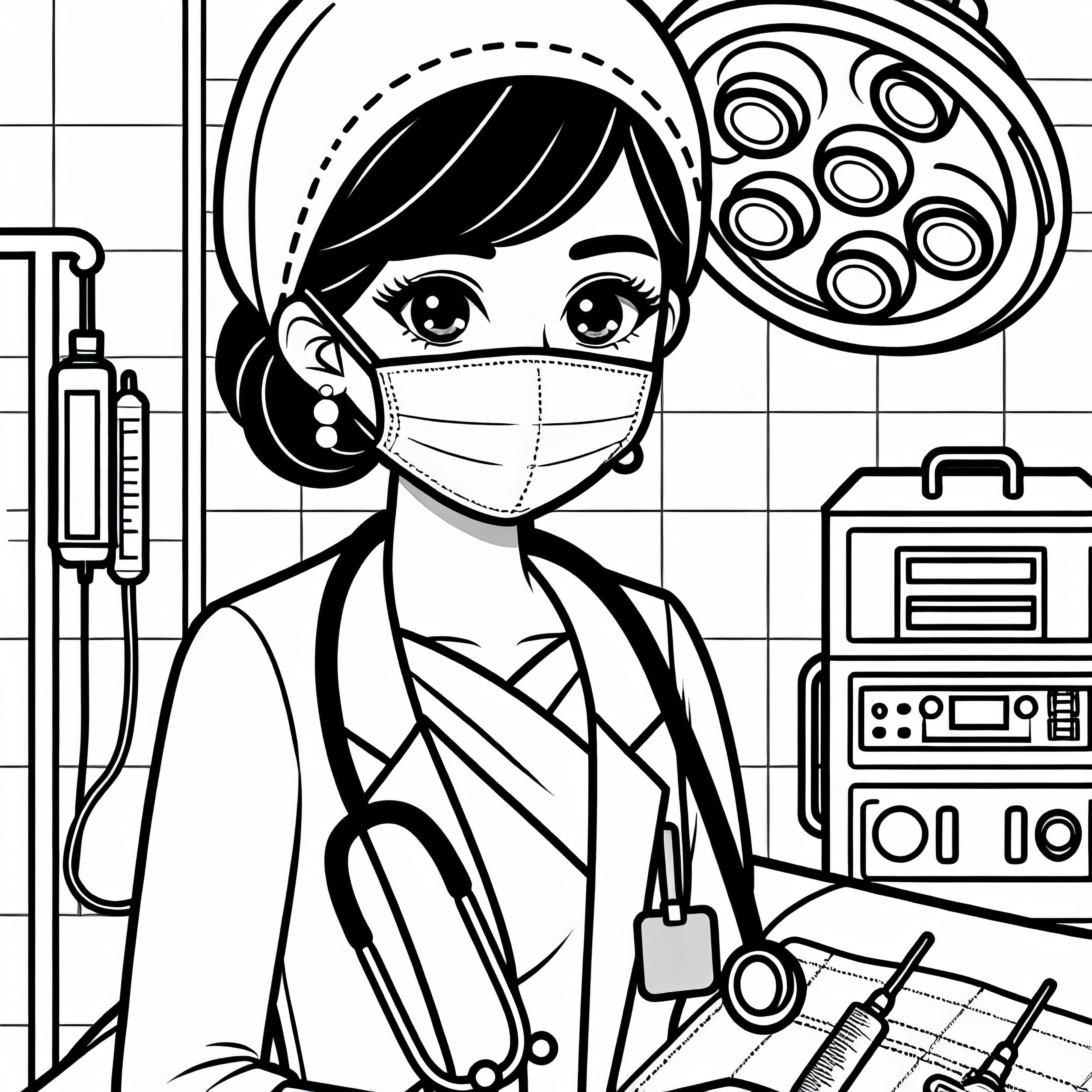 Doctor in the operating room with mask - simple free coloring page