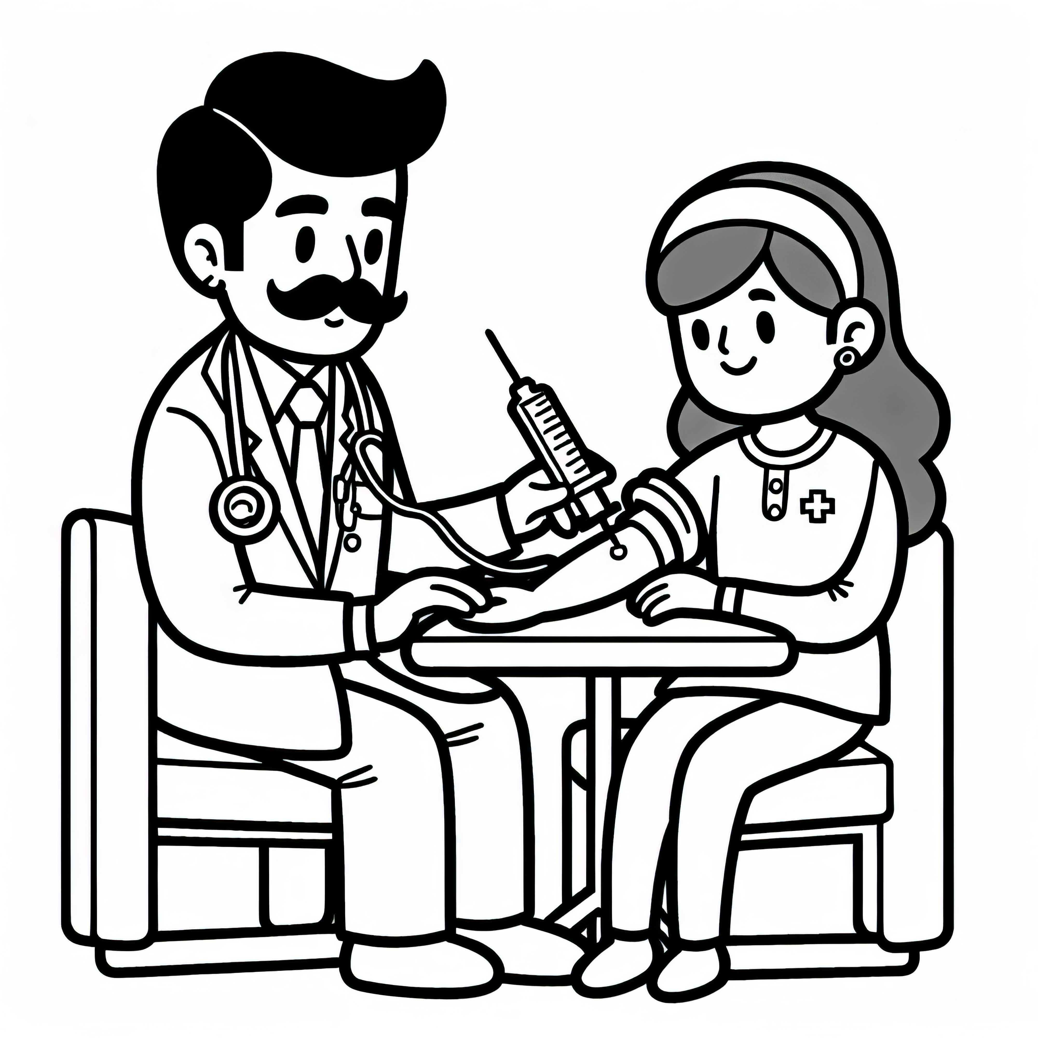 Doctor during blood draw - free simple coloring page