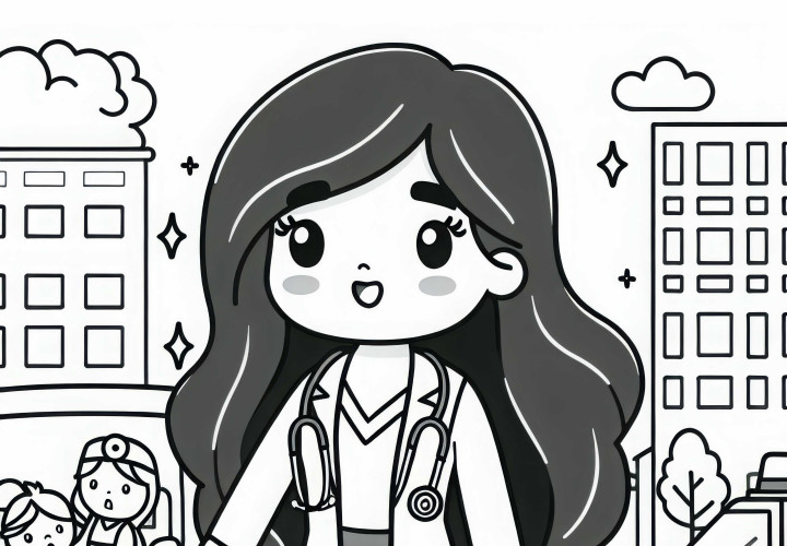 Doctor with first aid kit in emergency situation - Coloring page simple and free Doctor with first aid kit in emergency situation - coloring page simple free