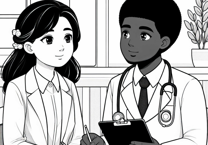 Doctor in meeting with colleagues - coloring page simple free Doctor in a meeting with colleagues – Coloring page simple and free