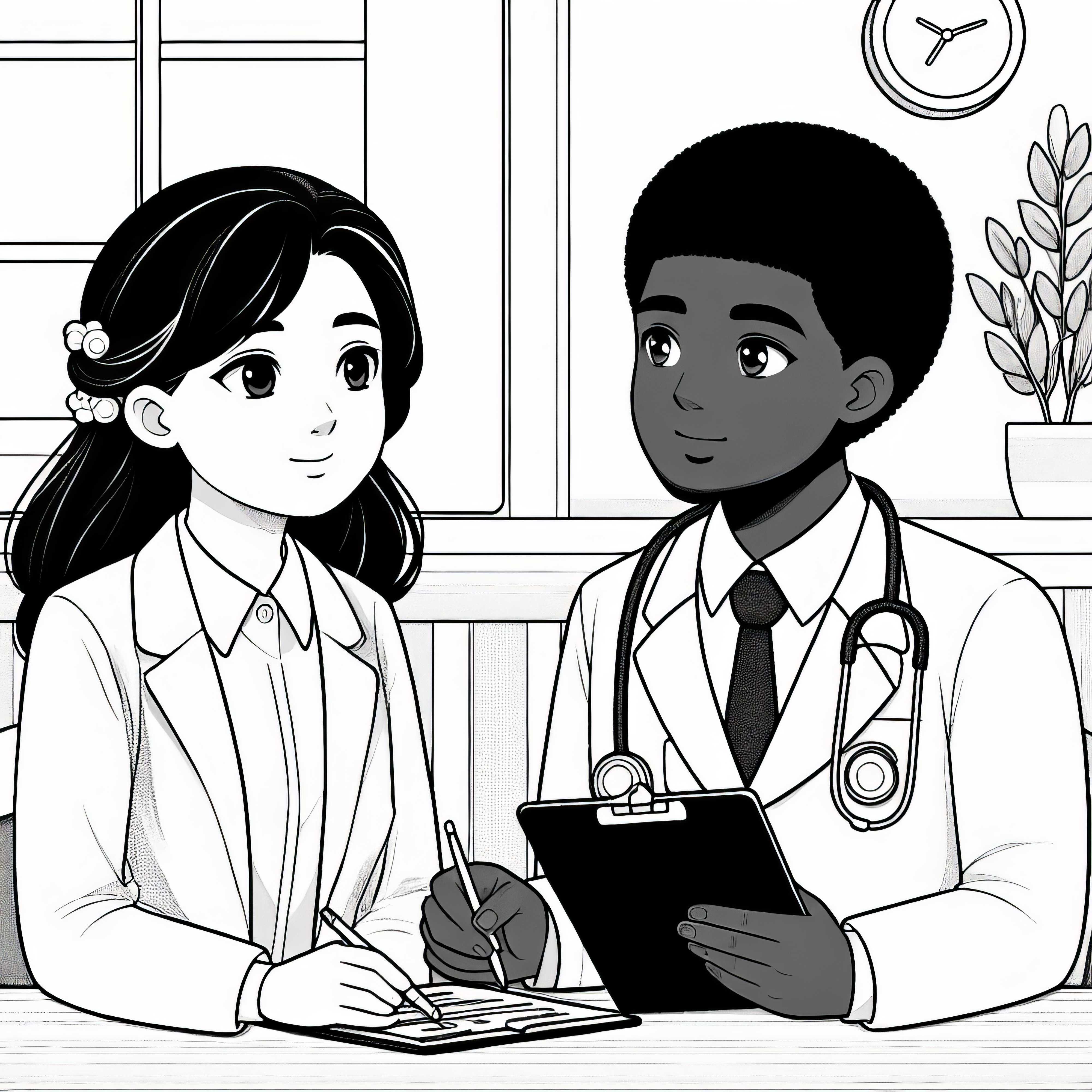 Doctor in a meeting with colleagues - Coloring page easy free