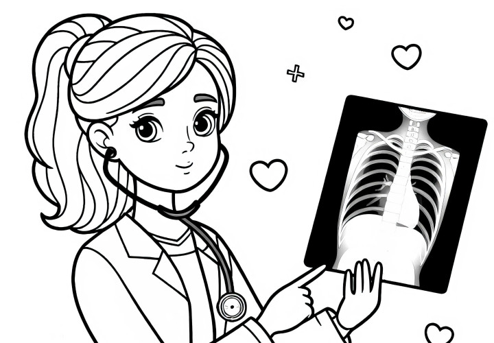 Doctor with X-ray – Coloring page easy free Doctor with X-ray – Coloring template simple free