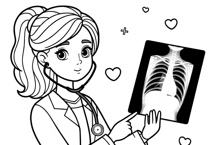 Ärztin mit Röntgenbild – Malvorlage einfach gratis