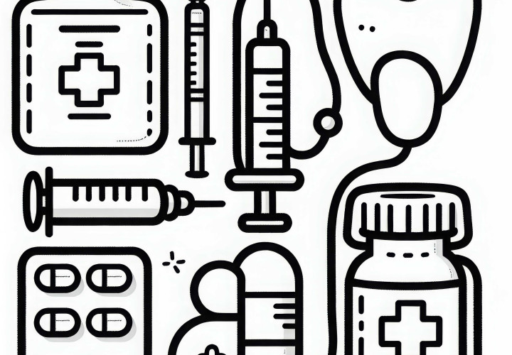 Syringe and medicine bottle for doctor's coloring page free and simple Syringe and medicine bottle for doctor coloring page simple free
