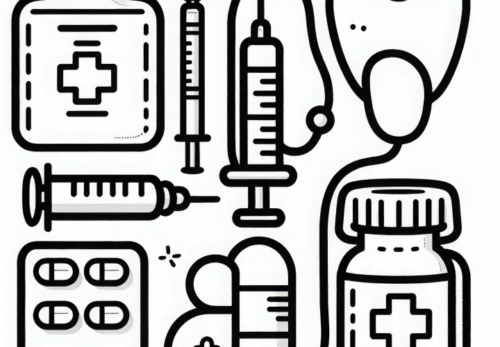 Spritze und Medizinfläschchen für Arzt Malvorlage einfach kostenlos