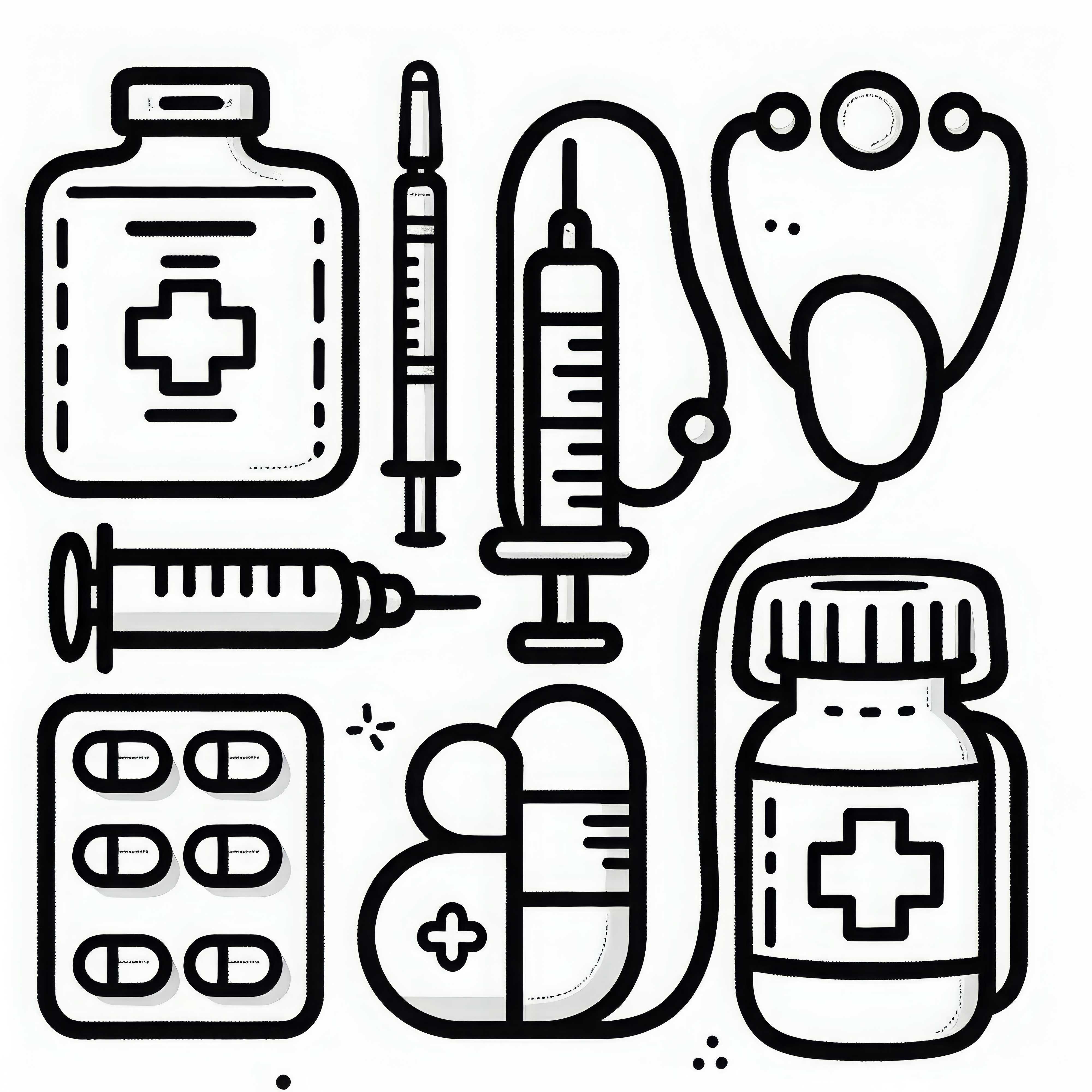 Syringe and medicine bottle for doctor coloring template simple free