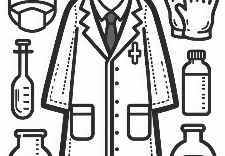 Kittel und Handschuhe eines Arztes – Ausmalbild einfach kostenlos