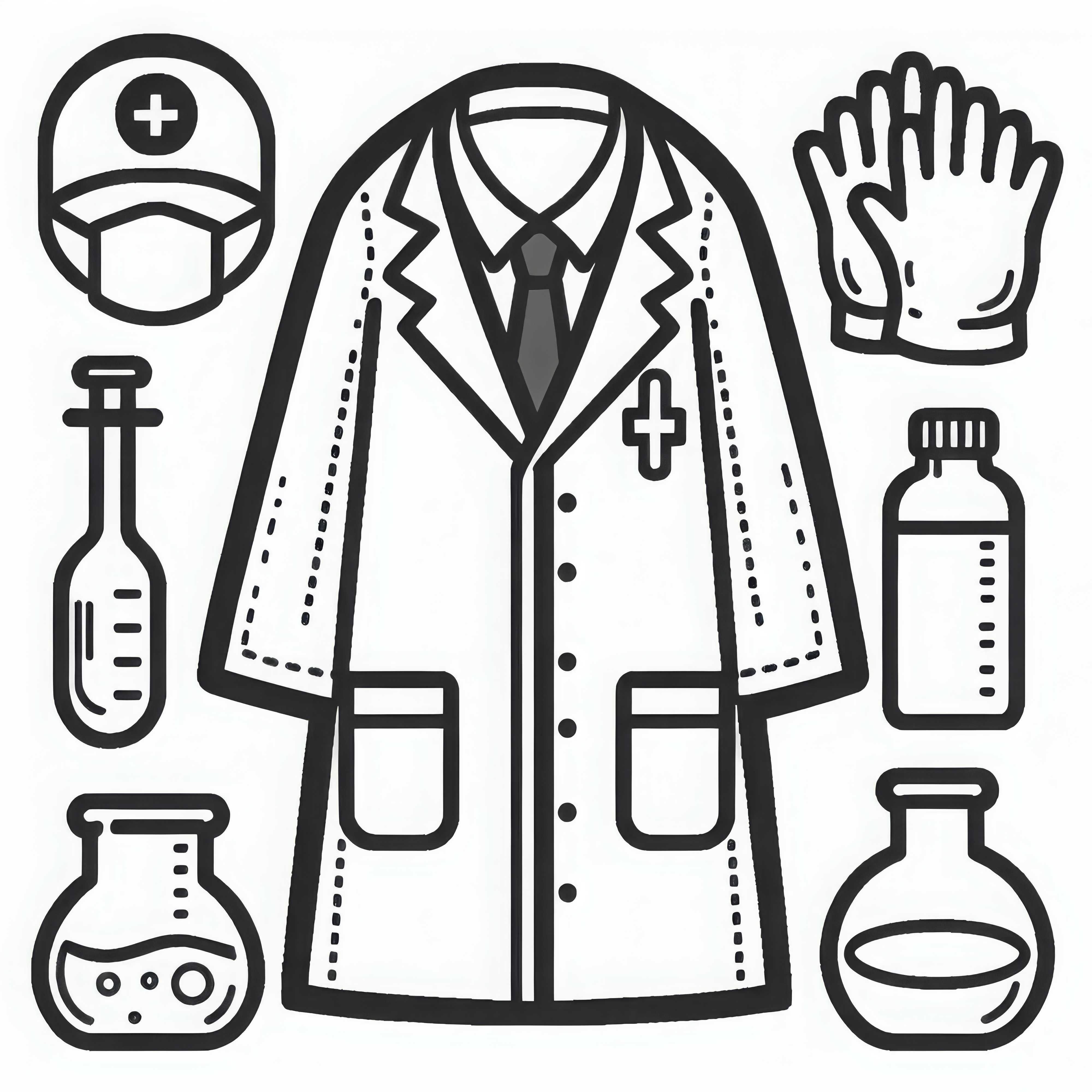 Doctor's coat and gloves - coloring page simple and free