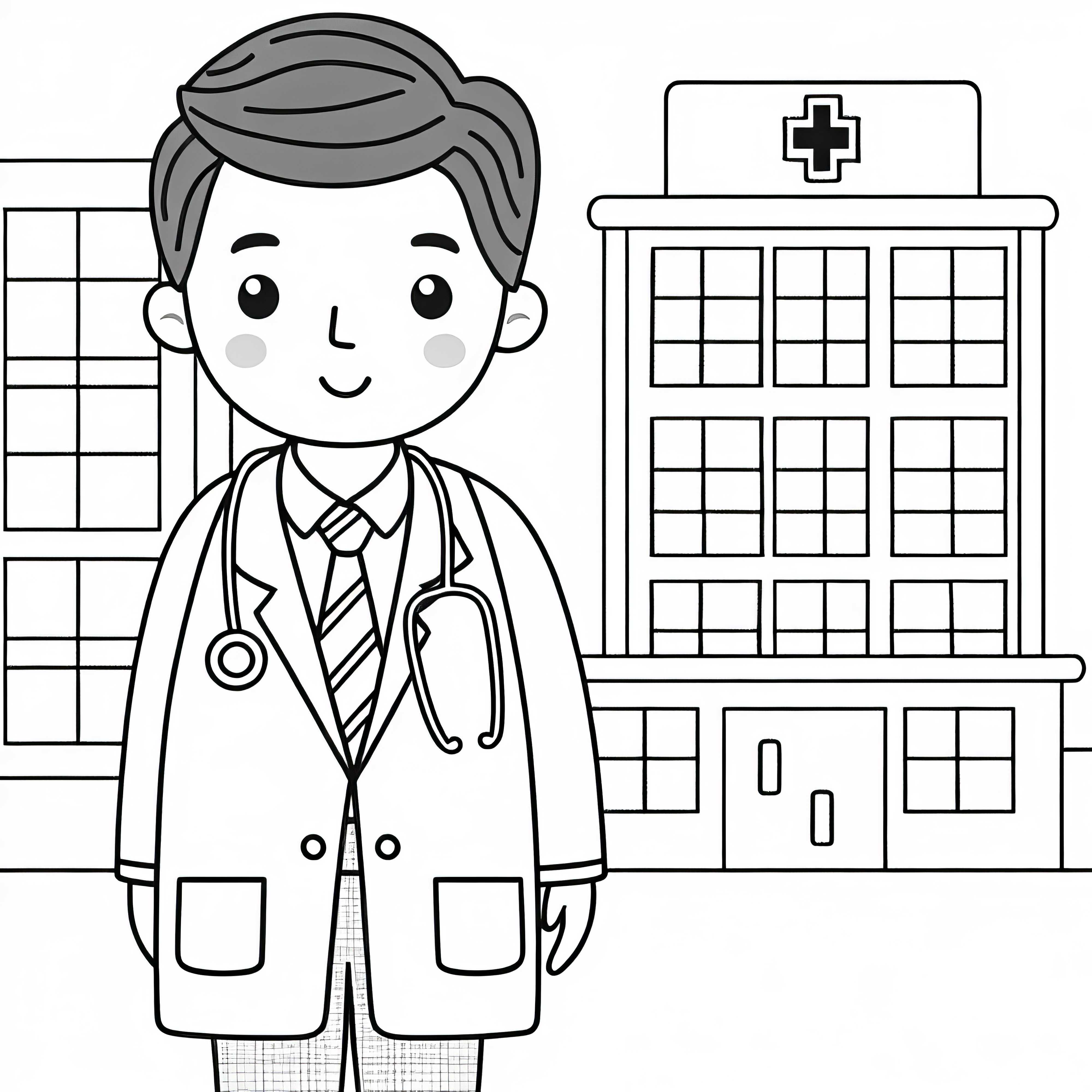 Hospital with doctor - Coloring page simple free