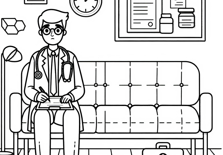 Waiting room at the doctor - coloring picture can be downloaded for free Waiting room at the doctor's - Free download of a simple coloring page