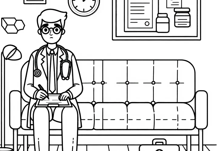 Wartezimmer bei Arzt – Ausmalbild einfach gratis downloaden