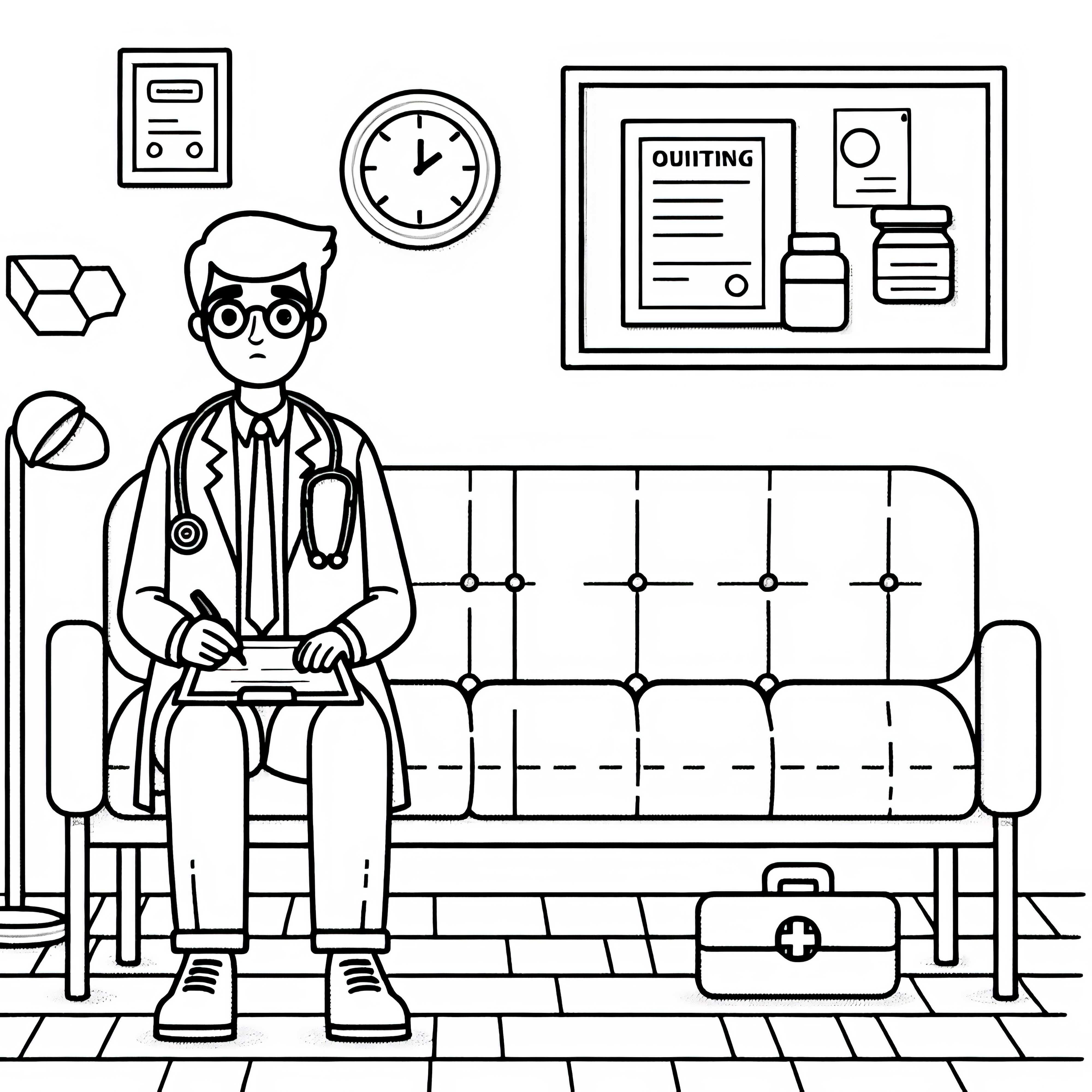 Waiting room at the doctor – free simple coloring page to download