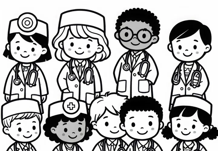 Kinder, die sich als Arzt verkleiden – Malvorlage einfach gratis