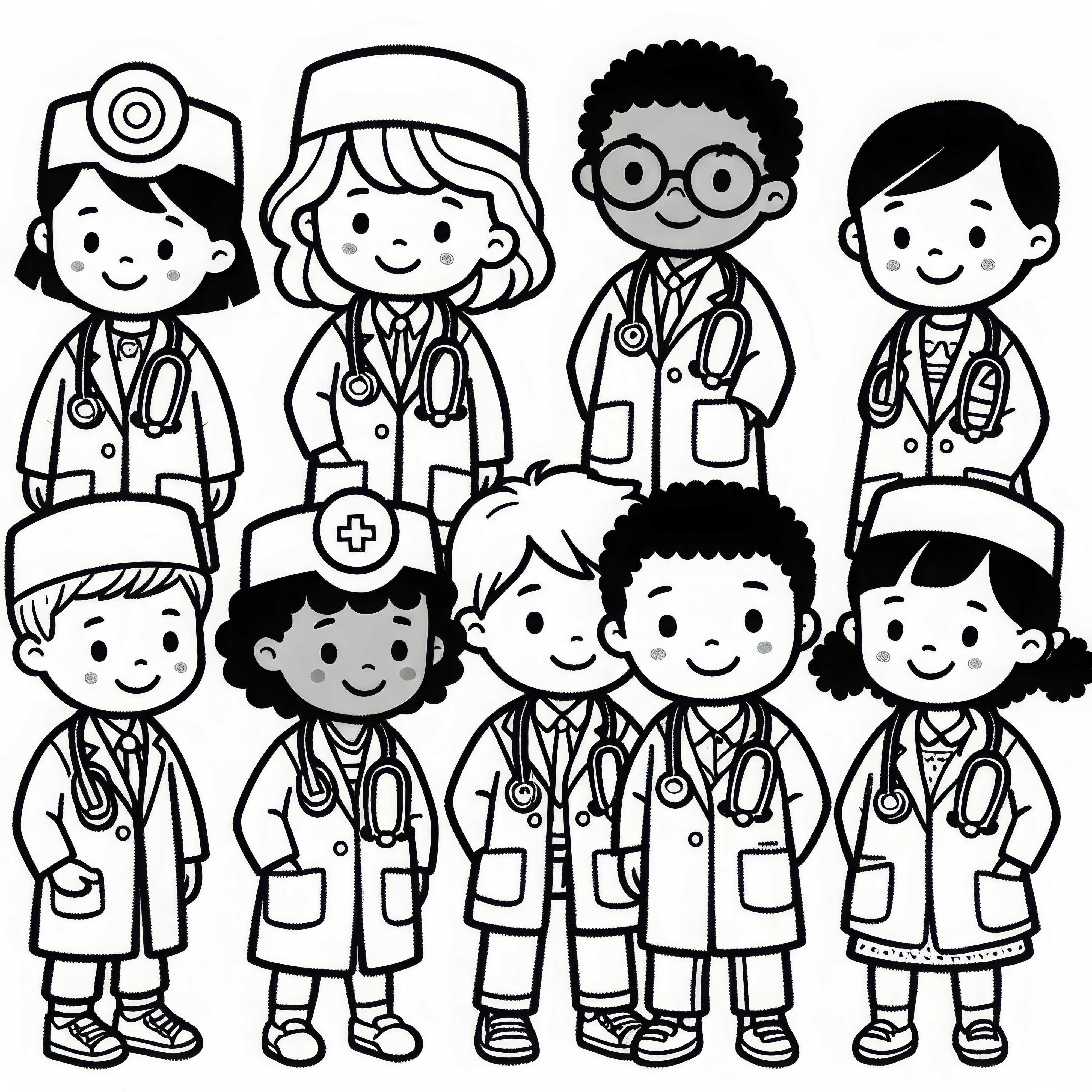 Children dressing up as doctors – Coloring page simple free