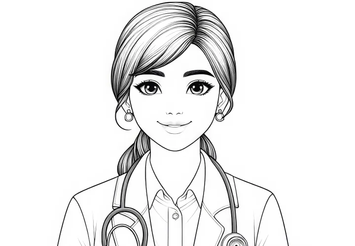 Ausmalbild einer Ärztin – Detailreich und kostenlos downloaden